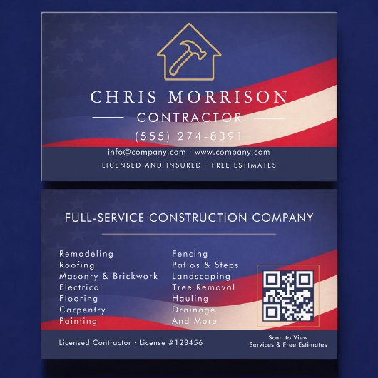 Patriotic Contractor Construction QR Code 名刺