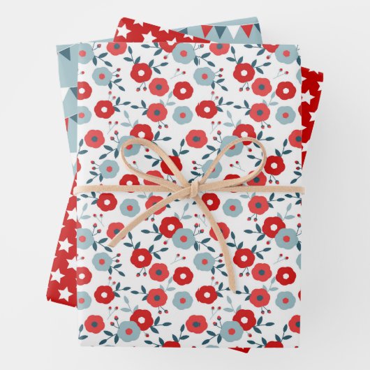 Patriotic Coordinating Print Wrapping Paper Sheets ラッピングペーパーシート (インサイチュ)