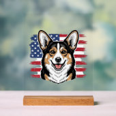 Patriotic Corgi American Flag Vintage Vector Desig アクリルサイン (ニュートラル)