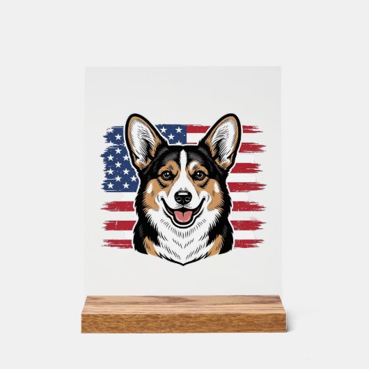 Patriotic Corgi American Flag Vintage Vector Desig アクリルサイン (正面)
