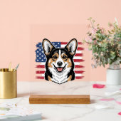 Patriotic Corgi American Flag Vintage Vector Desig アクリルサイン (ウェディング)