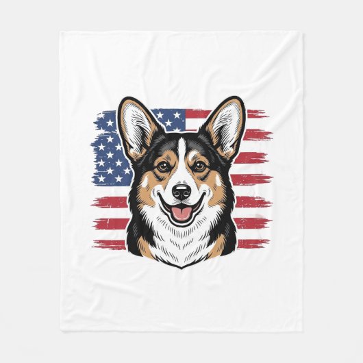 Patriotic Corgi American Flag Vintage Vector Desig フリースブランケット (正面)