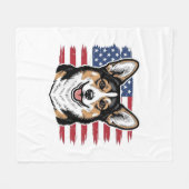 Patriotic Corgi American Flag Vintage Vector Desig フリースブランケット (正面(横))
