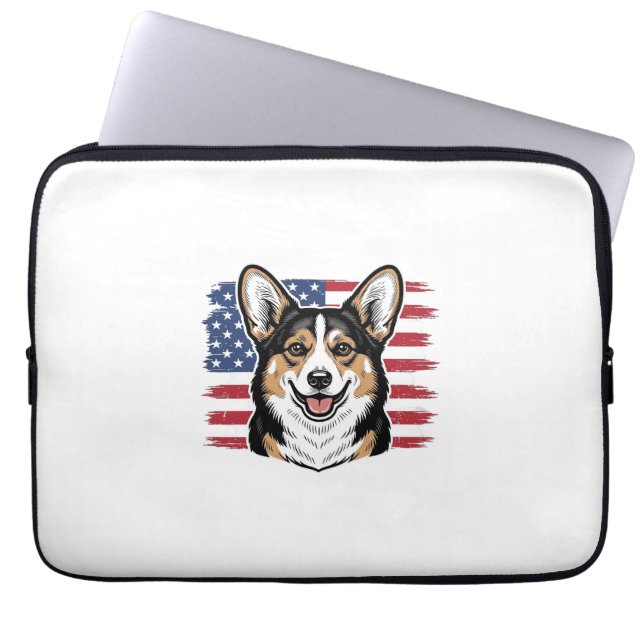 Patriotic Corgi American Flag Vintage Vector Desig ラップトップスリーブ (正面)