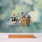 Patriotic Cow Lineup Vintage Vector Shirt Design_1 アクリルサイン (ニュートラル)