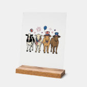 Patriotic Cow Lineup Vintage Vector Shirt Design_1 アクリルサイン (傾斜)