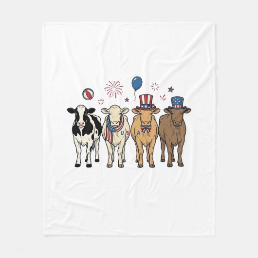 Patriotic Cow Lineup Vintage Vector Shirt Design_1 フリースブランケット (正面)