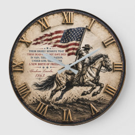Patriotic Cowboy Abraham Lincoln Quote ラージ壁時計
