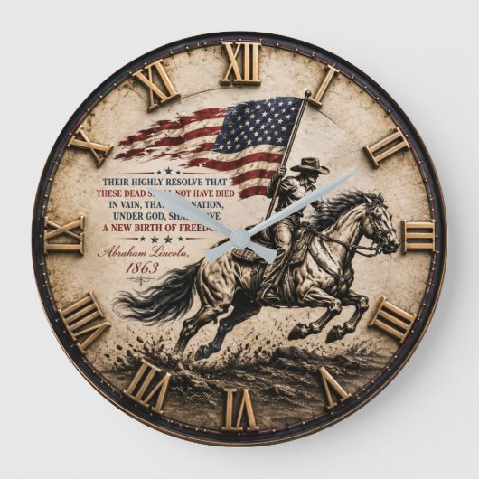 Patriotic Cowboy Abraham Lincoln Quote ラージ壁時計 (正面)