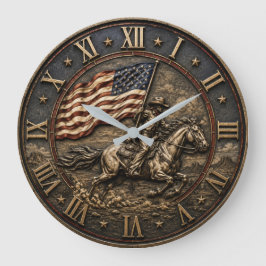 Patriotic Cowboy American Flag Western ラージ壁時計