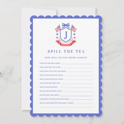 Patriotic Cre | Spill the Tea | Bridal Shower Game 招待状 (正面)