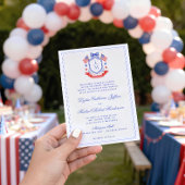 Patriotic Crest w/ US Flags | Monogram Wedding 招待状