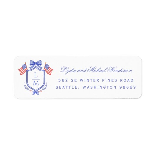 Patriotic Crest Wedding Return Address ラベル (正面)
