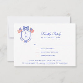 Patriotic Crest with Flags| Monogram Wedding 出欠カード