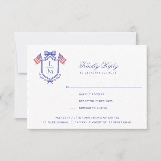 Patriotic Crest with Flags| Monogram Wedding 出欠カード (正面)