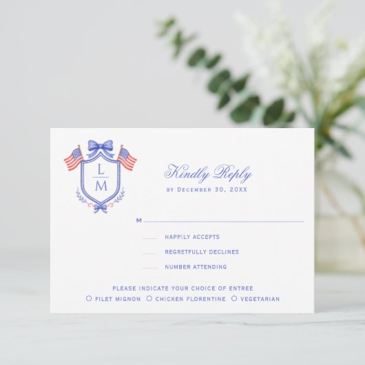 Patriotic Crest with Flags| Monogram Wedding 出欠カード (スタンド正面)
