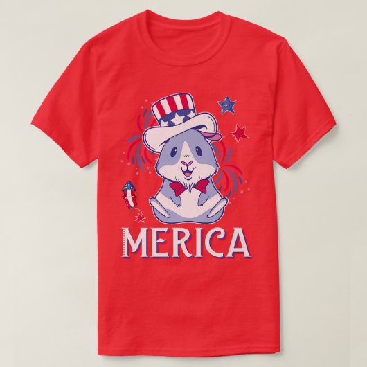 Patriotic Cute American Guinea Pig  4th of July Me Tシャツ (デザイン正面)