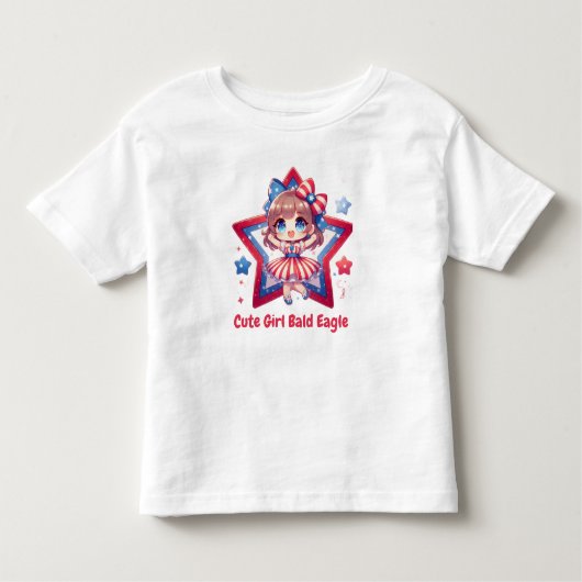 Patriotic Cutie – Baby Bald Eagle with Bow Girls' トドラーTシャツ (正面)