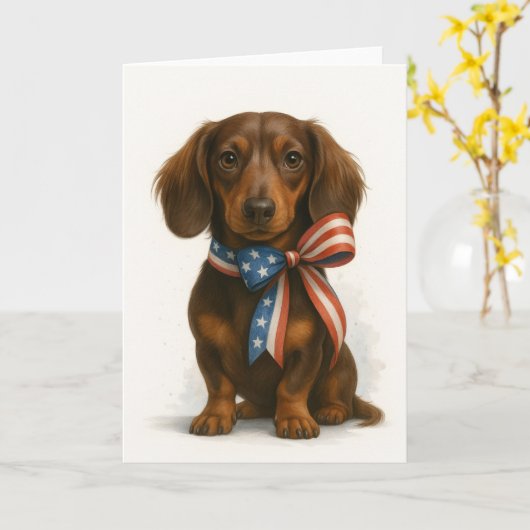 Patriotic Dachshund カード (黄色い花)