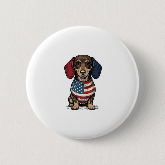 Patriotic Dachshund Vintage Engraving Vector Desig 缶バッジ (正面)