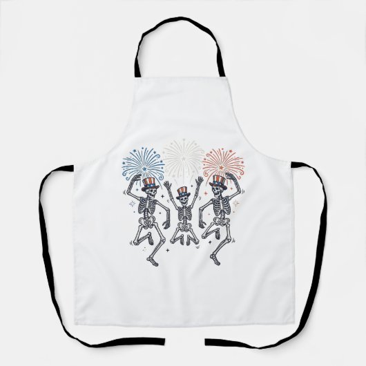 Patriotic Dancing Skeleton Fireworks Vintage Shirt エプロン (正面)