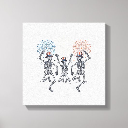 Patriotic Dancing Skeleton Fireworks Vintage Shirt キャンバスプリント (正面)