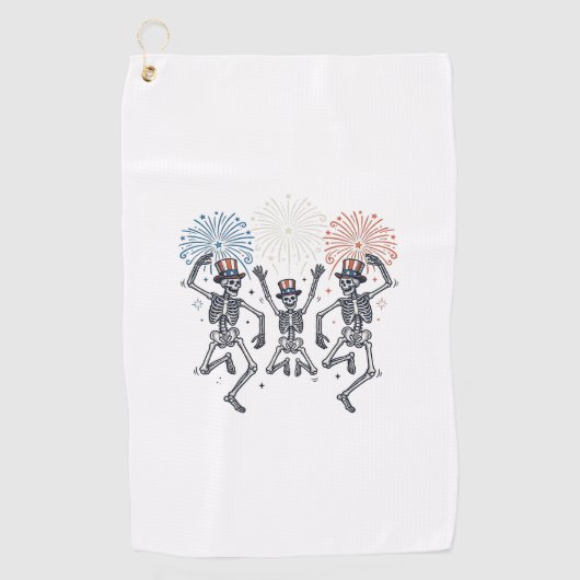 Patriotic Dancing Skeleton Fireworks Vintage Shirt ゴルフタオル (正面)