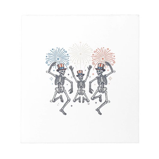 Patriotic Dancing Skeleton Fireworks Vintage Shirt ノートパッド (正面)