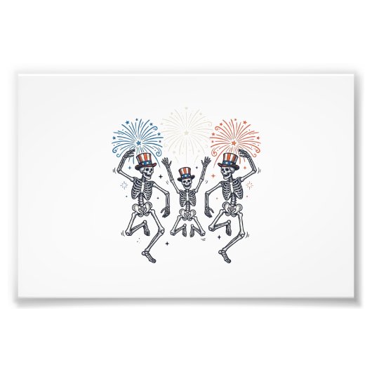 Patriotic Dancing Skeleton Fireworks Vintage Shirt フォトプリント (正面)