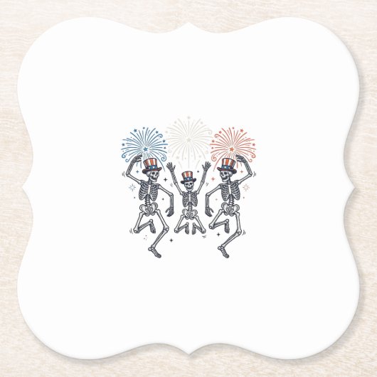 Patriotic Dancing Skeleton Fireworks Vintage Shirt ペーパーコースター (正面)