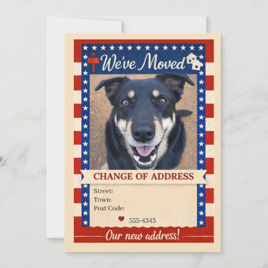 Patriotic Dog Change of Address Card 招待状 (正面)