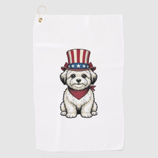 Patriotic Dog Vintage Engraving Vector Design_1 ゴルフタオル (正面)