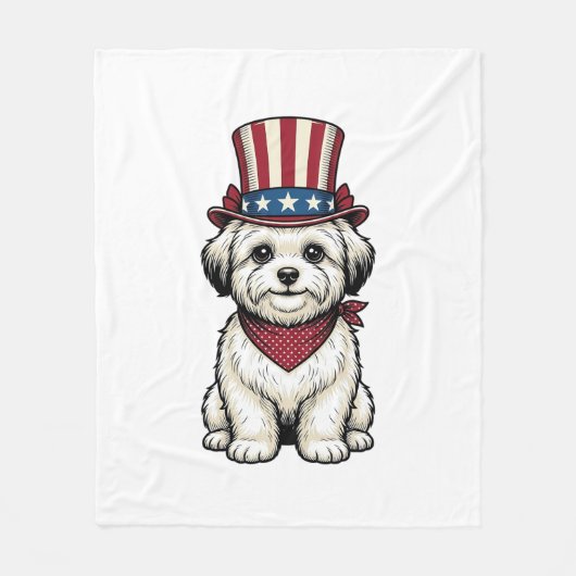Patriotic Dog Vintage Engraving Vector Design_1 フリースブランケット (正面)