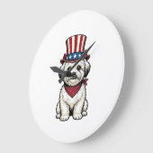Patriotic Dog Vintage Engraving Vector Design_1 ラージ壁時計 (傾斜)