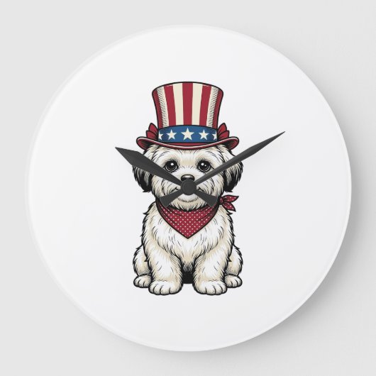 Patriotic Dog Vintage Engraving Vector Design_1 ラージ壁時計 (正面)
