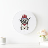 Patriotic Dog Vintage Engraving Vector Design_1 ラージ壁時計 (ホーム)