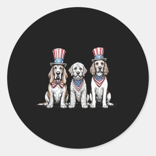 Patriotic Dogs 4th Of July American Flag Pet Dog L ラウンドシール (正面)