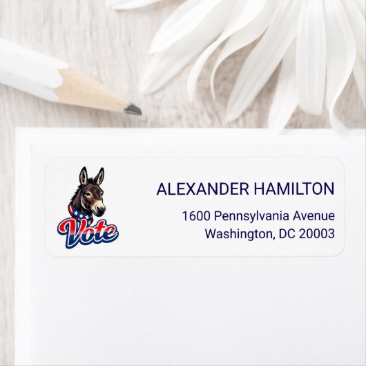 Patriotic Donkey Illustration Return Address ラベル (インサイチュ)
