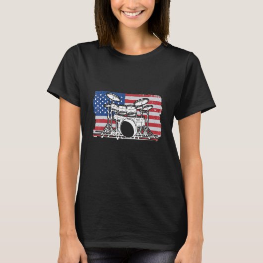 Patriotic Drumming USA Flag For Drummer Musician Tシャツ (正面)