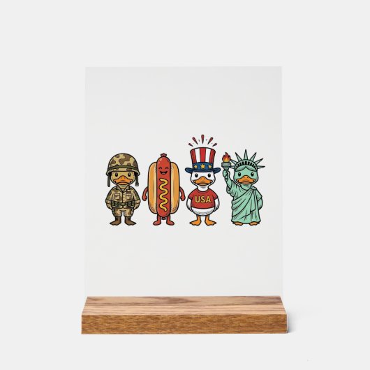 Patriotic Duck and Hot Dog Vintage Vector Shirt_1 アクリルサイン (正面)