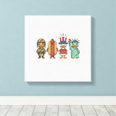 Patriotic Duck and Hot Dog Vintage Vector Shirt_1 キャンバスプリント (インサイチュ (ウッドフロア))