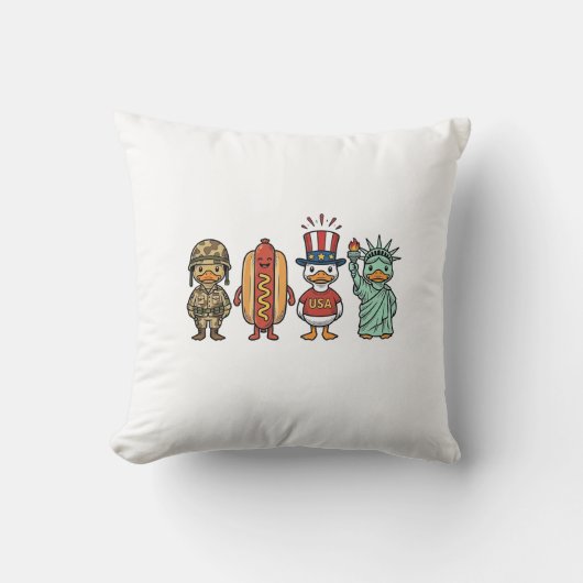 Patriotic Duck and Hot Dog Vintage Vector Shirt_1 クッション (正面)