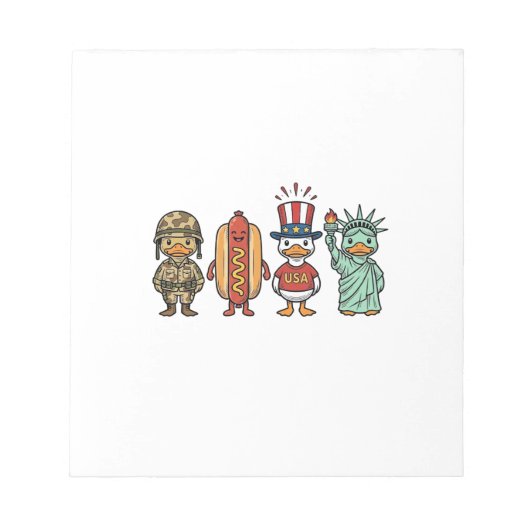 Patriotic Duck and Hot Dog Vintage Vector Shirt_1 ノートパッド (正面)