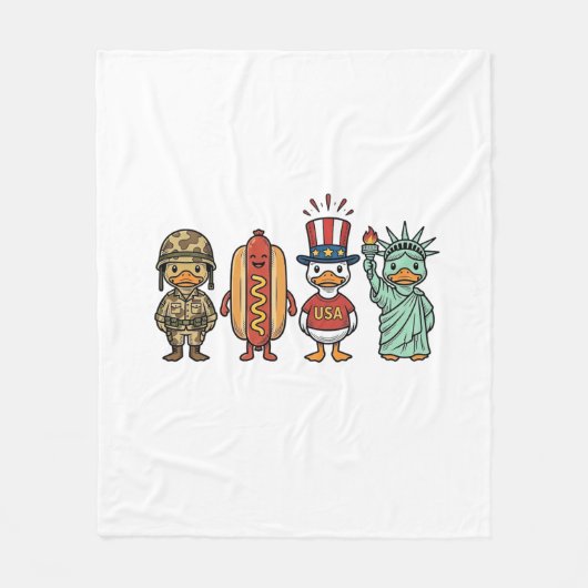 Patriotic Duck and Hot Dog Vintage Vector Shirt_1 フリースブランケット (正面)