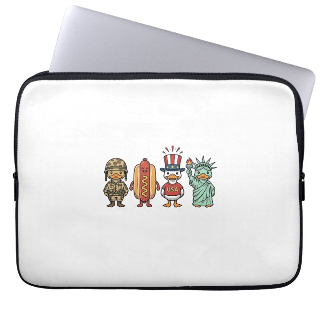 Patriotic Duck and Hot Dog Vintage Vector Shirt_1 ラップトップスリーブ (正面)
