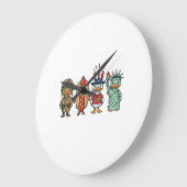 Patriotic Duck and Hot Dog Vintage Vector Shirt_1 ラージ壁時計 (傾斜)