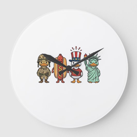 Patriotic Duck and Hot Dog Vintage Vector Shirt_1 ラージ壁時計 (正面)