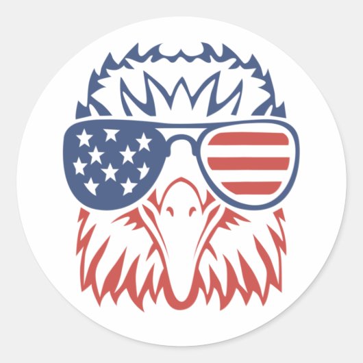 Patriotic Eagle 4th of July American Flag Glasses ラウンドシール (正面)