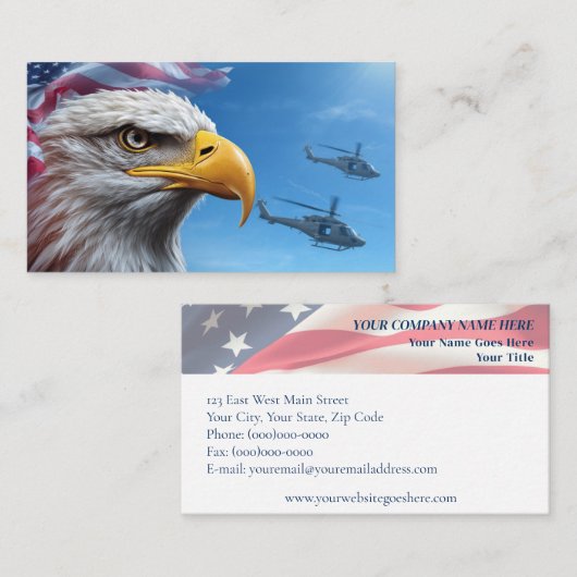 Patriotic Eagle & American Flag with Helicopters 名刺 (正面/裏面)