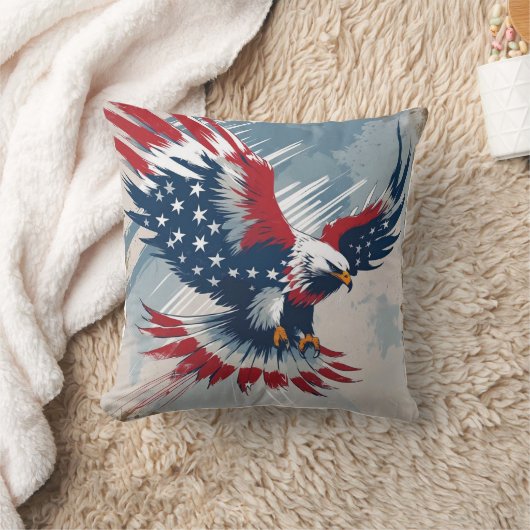 Patriotic Eagle Art Throw Pillow クッション (ブランケット)